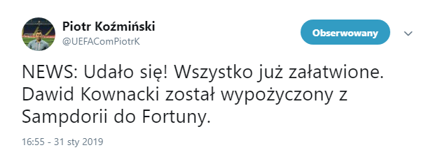 OFICJALNIE! Kownacki wypożyczony z Sampdorii